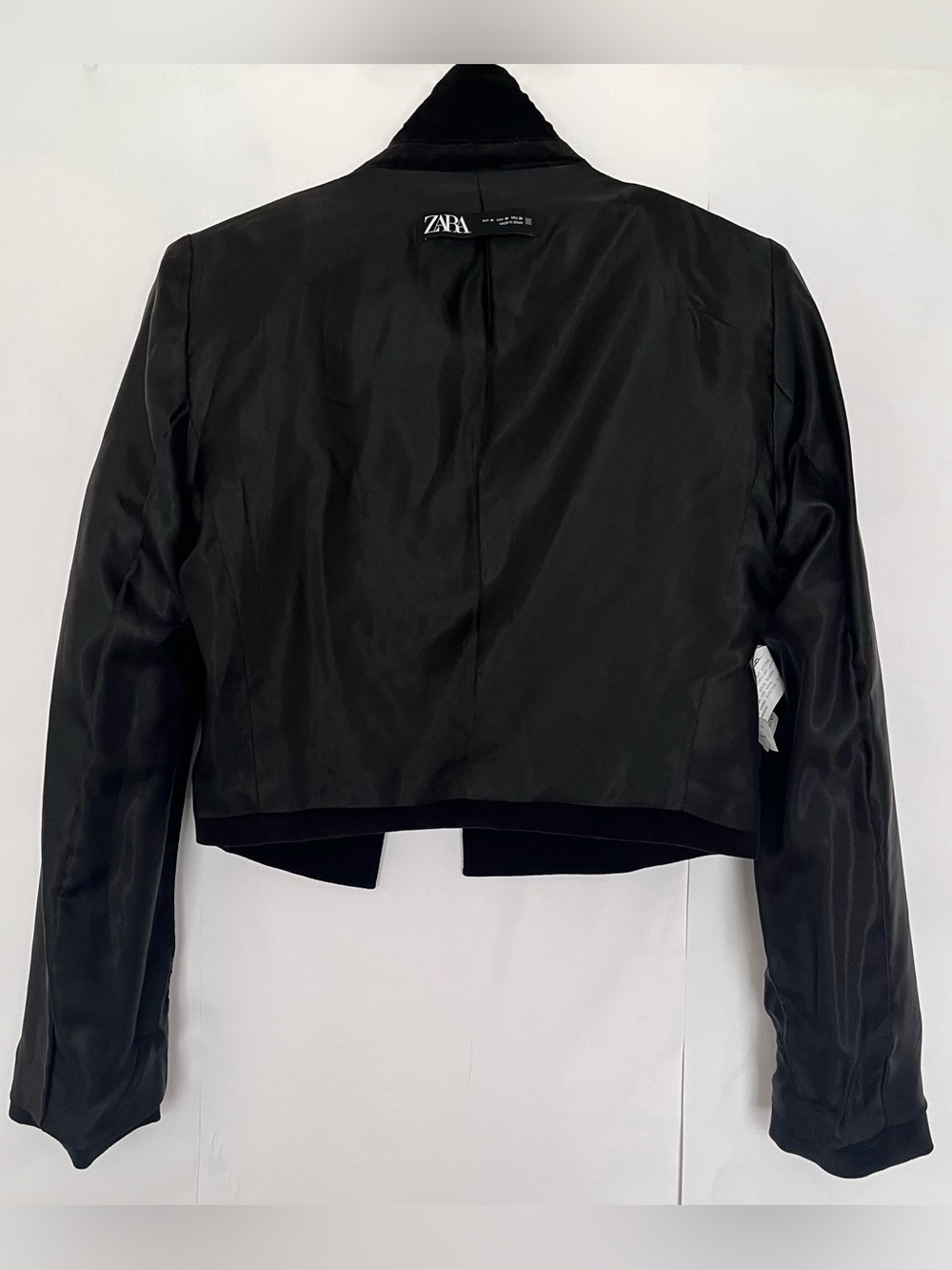 Zara Velvet Cropped Blazer Single Breasted Cotton Fully Lined Size Medium Black - Picture 8 of 16